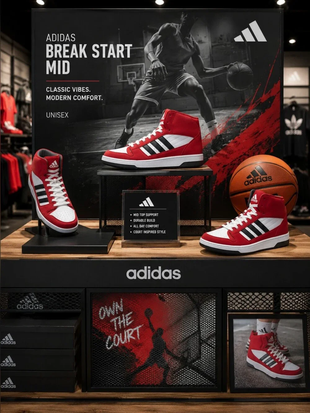Adidas-BREAK START Mid 'Team Power Red Cloud White'-UNISEX SIZE 8 Men/9 Women